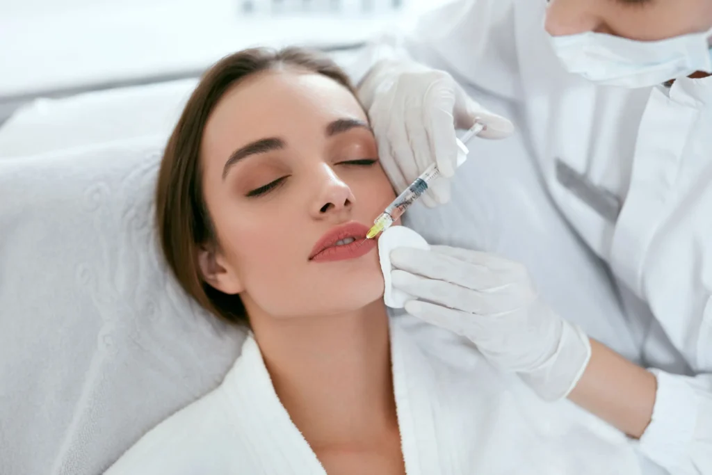 A woman taking Dermal fillers in Cary, NC