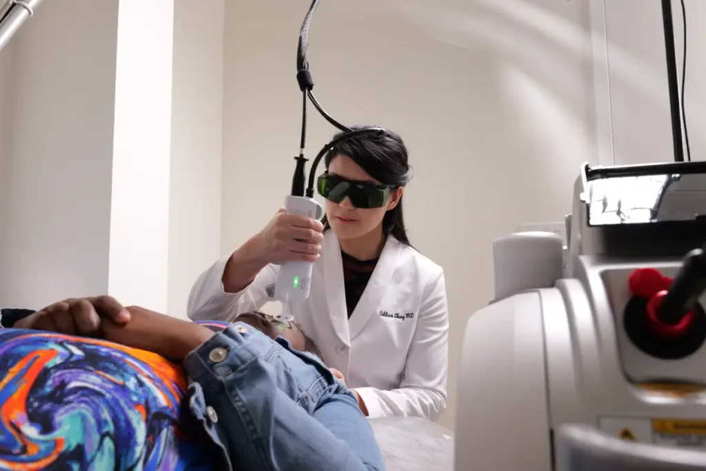 A man is undergoing laser treatment in Cary, NC