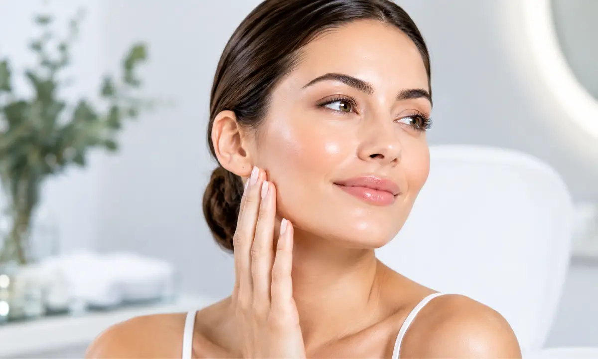 Close-up of smooth, radiant skin texture after a non-surgical skin booster treatment in Cary, NC.